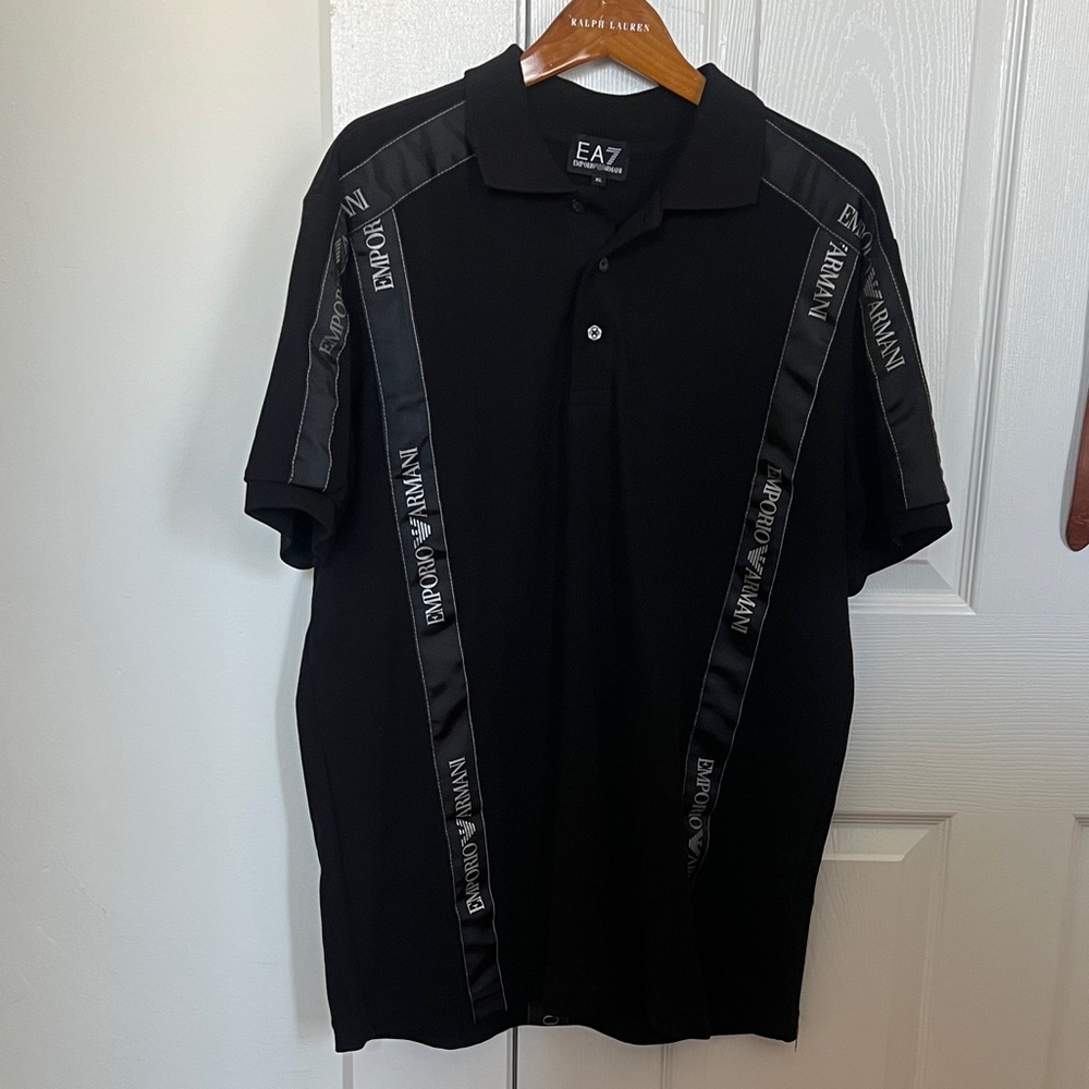 Emporio Armani Black Polo Shirt with Silver Accents